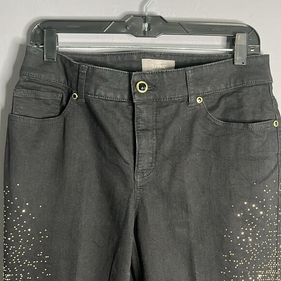 Chico’s Black So Slimming Straight Leg Mid Rise Jeans With Gold Studs Size XS - Picture 2 of 9
